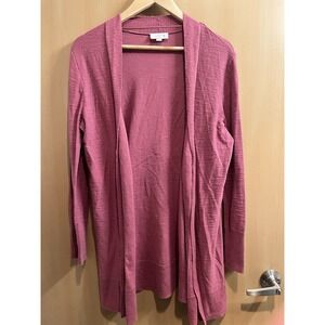 LOFT Women Sweater Large Dusty Rose Long Sleeve Open Front VNeck Duster Cardigan